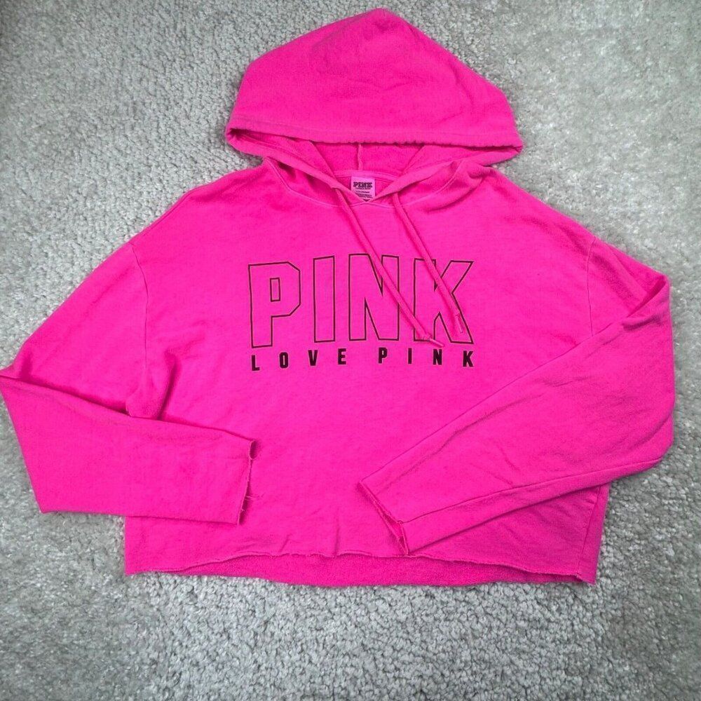 Victoria's Secret Pink Cut Out Back Cropped Hoodie Hot Pink